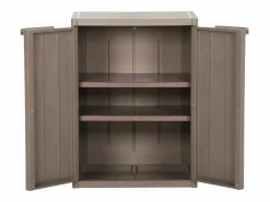 vidaxl Armario almacenaje de jardín PP apariencia madera 65x45x88 cm Marru00f3n Discount