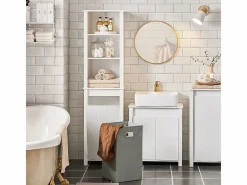 Sobuy Cesto De Ropa|Armario Alto baño Mueble Columna de baño con 3 estantes y 1 cesto 45 x 35 x 171 cm BZR102-W ES