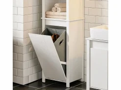Sobuy Cesto De Ropa|Armario Alto baño Mueble Columna de baño con 3 estantes y 1 cesto 45 x 35 x 171 cm BZR102-W ES