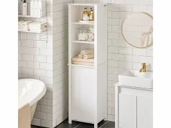 Sobuy Cesto De Ropa|Armario Alto baño Mueble Columna de baño con 3 estantes y 1 cesto 45 x 35 x 171 cm BZR102-W ES