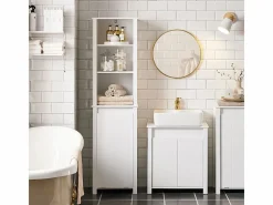 Sobuy Cesto De Ropa|Armario Alto baño Mueble Columna de baño con 3 estantes y 1 cesto 45 x 35 x 171 cm BZR102-W ES