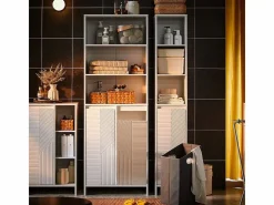 Armario Alto de Baño Ancho con Cesto para Ropa Sucia BZR155-W ES^Sobuy
