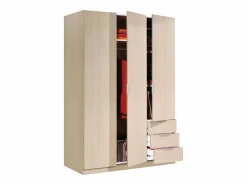 Armario Andy Melamina Roble, 3 Puertas y 3 Cajones, Dormitorio 121x180x52 cm Marru00f3n Clearance