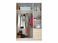 Armario Andy Melamina Roble, 3 Puertas y 3 Cajones, Dormitorio 121x180x52 cm Marru00f3n Clearance