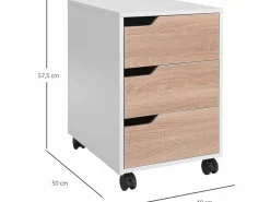 Homcom Cajonera De Escritorio|Armario archivador móvil roble y blanco 40x50x57,5 cm