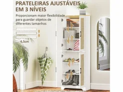 Homcom Armario auxiliar Boho 4 puertas 6 estantes ajustables /natural 170x60x30 cm Blanco Best