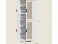Homcom Armario auxiliar Boho 4 puertas 6 estantes ajustables /natural 170x60x30 cm Blanco Best