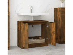 vidaxl Mueble De Lavabo|Armario baño madera contrachapada roble ahumado 64,5x33,5x59 cm