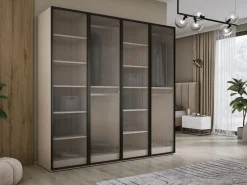 Armario Abierto, Vestidor|Armario: Arena / Vidrio Ranurado, 200 x 200 x 51 cm