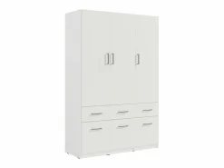 Vente-unique Armario BELOMY de 3 puertas y 6 cajones, 136 cm de ancho, en color Blanco Hot