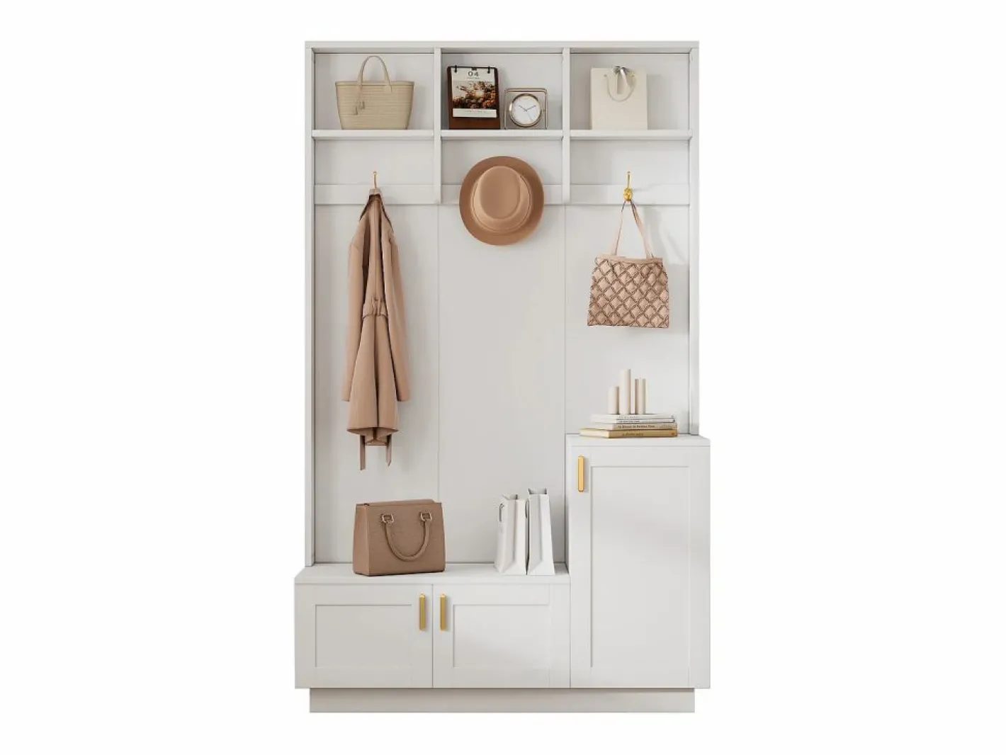 Armario con 3 puertas, 3 ganchos y almacenaje abierto, 120x40x200 cm^Hauss Spole Best