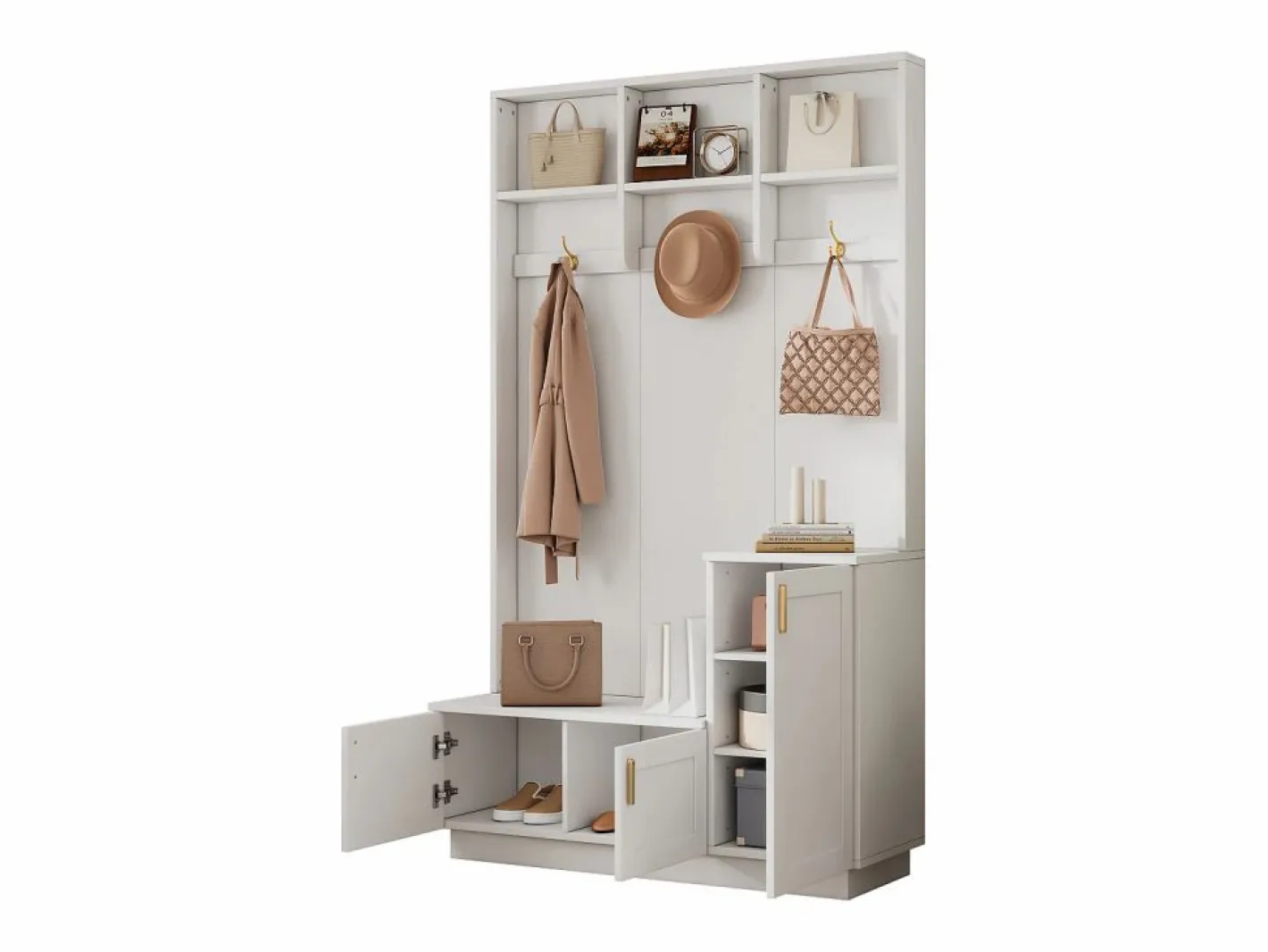 Armario con 3 puertas, 3 ganchos y almacenaje abierto, 120x40x200 cm^Hauss Spole Best