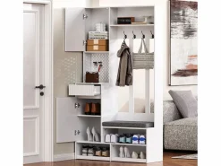 Hauss Spole Armario con 2 puertas, 1 cajón, 4 ganchos y 1 banco, 100x30x180cm Blanco