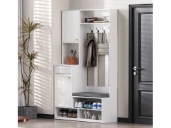 Hauss Spole Armario con 2 puertas, 1 cajón, 4 ganchos y 1 banco, 100x30x180cm Blanco