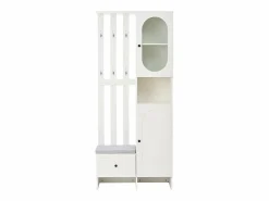 Hauss Spole Armario De Entrada|Armario con 2 puertas, cajón, colgadores y banqueta, puerta de cristal 85x33,5x200cm