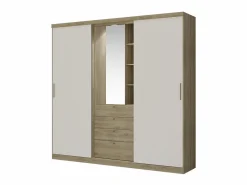 Armario BODIL II natural puertas correderas - Espejo cajones^Vente-unique Sale