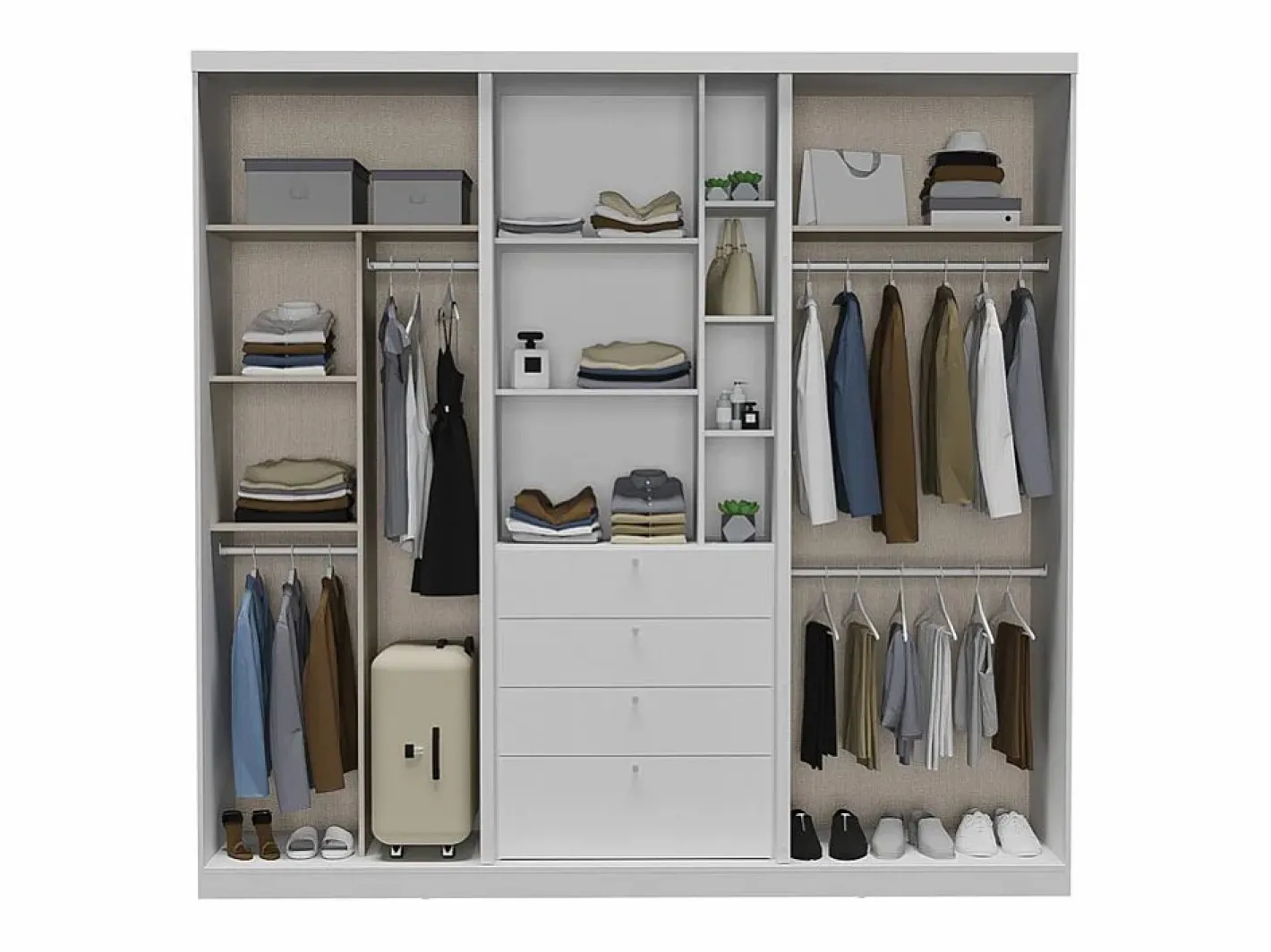 Armario BODIL puertas correderas espejo cajones - L.240cm -^Vente-unique Discount