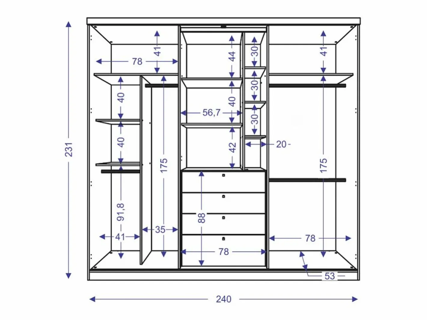 Armario BODIL puertas correderas espejo cajones - L.240cm -^Vente-unique Discount