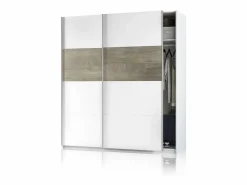 duehome Armario|Armario Brike 180 2 puertas correderas Blanco Artik (Blanco Mate) – Roble Alaska