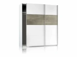 duehome Armario|Armario Brike 180 2 puertas correderas Blanco Artik (Blanco Mate) – Roble Alaska