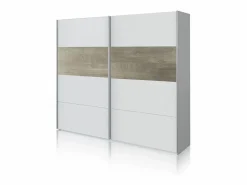 duehome Armario|Armario Brike 180 2 puertas correderas Blanco Artik (Blanco Mate) – Roble Alaska