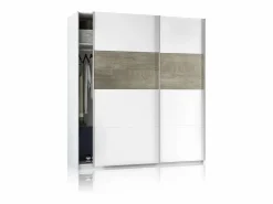 duehome Armario|Armario Brike 180 2 puertas correderas Blanco Artik (Blanco Mate) – Roble Alaska