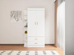Vente-unique Armario con 2 puertas 2 cajones y 6 estantes An100 cm blanco y dorado - GRIMORI Blanco / Dorado Best
