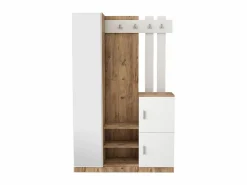 Armario con 3 puertas y 1 espejo - Blanco y natural - MIROTA^Vente-unique Online