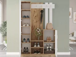 Armario con 3 puertas y 1 espejo - Blanco y natural - MIROTA^Vente-unique Online