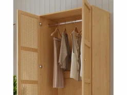 ModernLuxe Armario con barra - 2 puertas de malla de ratán y 1 compartimento con solapa - Natural Color natural claro Clearance