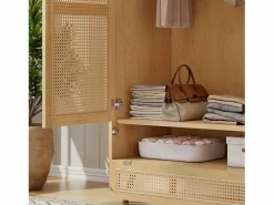 ModernLuxe Armario con barra - 2 puertas de malla de ratán y 1 compartimento con solapa - Natural Color natural claro Clearance