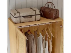 ModernLuxe Armario con barra - 2 puertas de malla de ratán y 1 compartimento con solapa - Natural Color natural claro Clearance