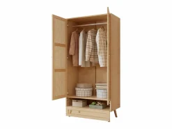 ModernLuxe Armario con barra - 2 puertas de malla de ratán y 1 compartimento con solapa - Natural Color natural claro Clearance