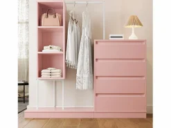 Merax Armario con cajones - 140 x 40 x 135 cm - conjunto de armario con 4 cajones - aglomerado - Rosa Online
