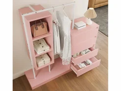 Merax Armario con cajones - 140 x 40 x 135 cm - conjunto de armario con 4 cajones - aglomerado - Rosa Online