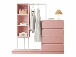Merax Armario con cajones - 140 x 40 x 135 cm - conjunto de armario con 4 cajones - aglomerado - Rosa Online