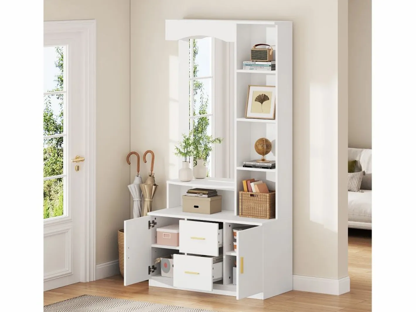 Armario con espejo, 2 cajones y 2 puertas - 90 x 40 x 180 cm^Hauss Spole Sale