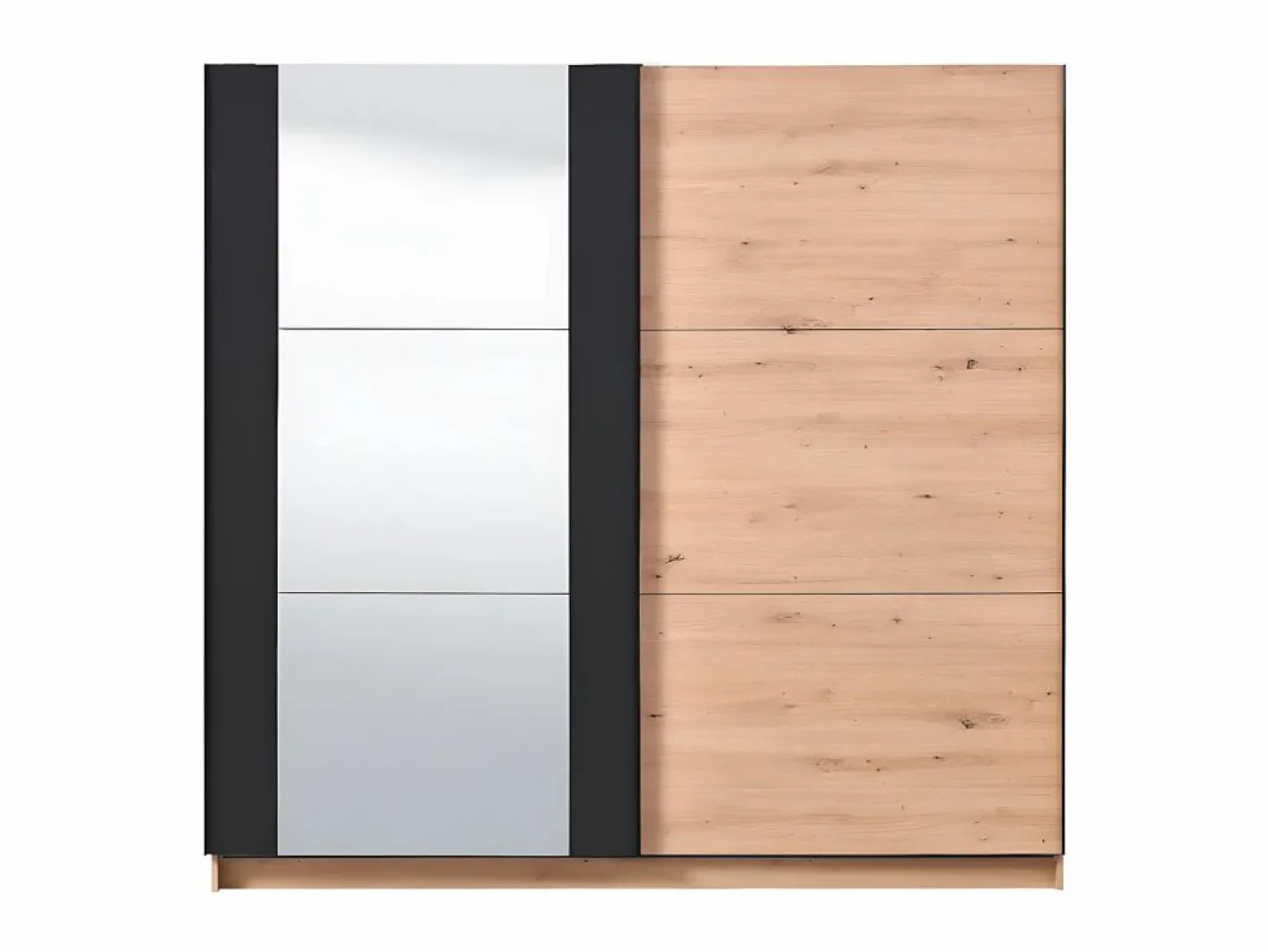 Vente-unique Armario|Armario con espejo 2 puertas correderas - Color: roble y negro - 217 cm. PHILADELPHIE