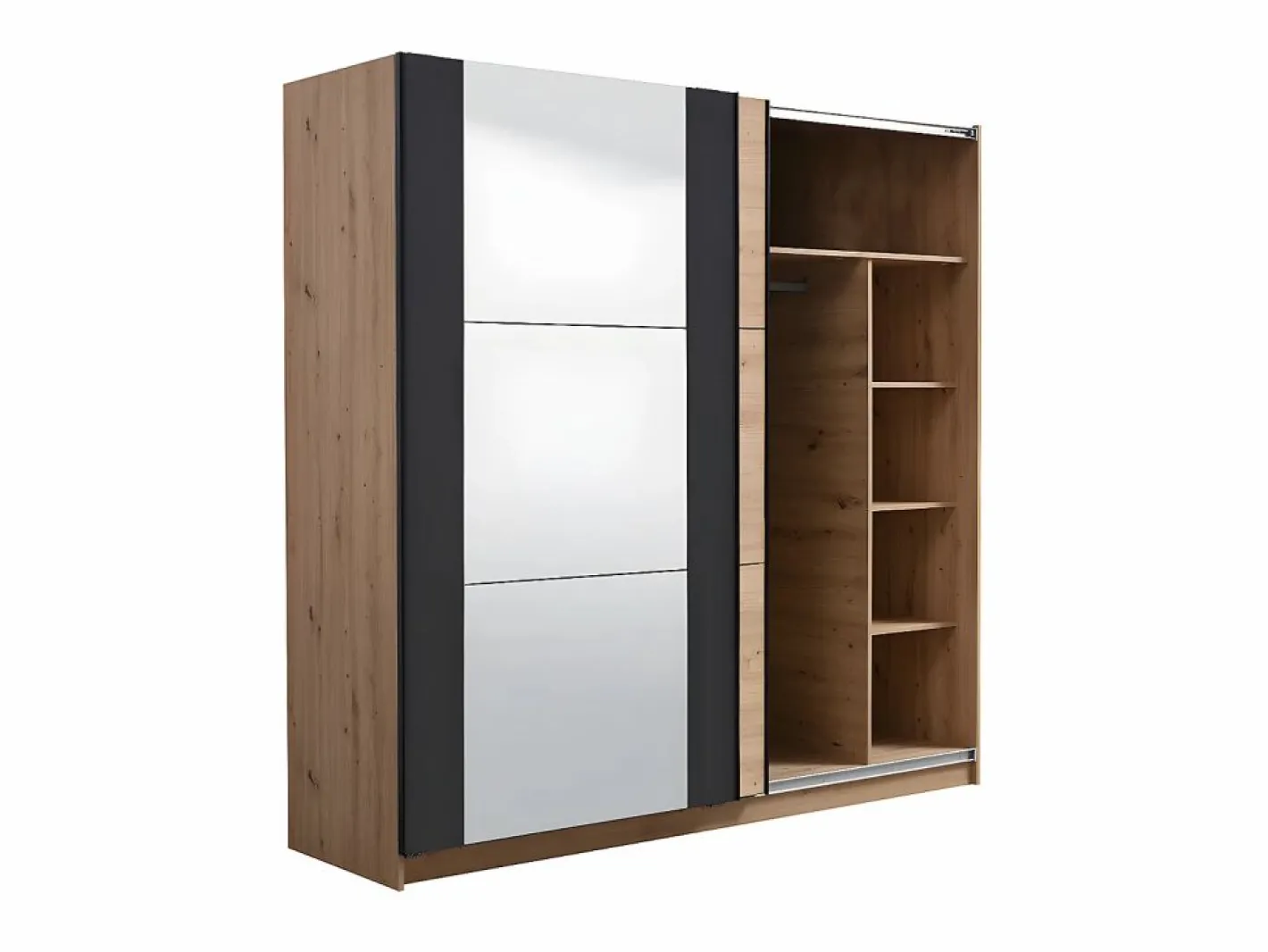 Vente-unique Armario|Armario con espejo 2 puertas correderas - Color: roble y negro - 217 cm. PHILADELPHIE