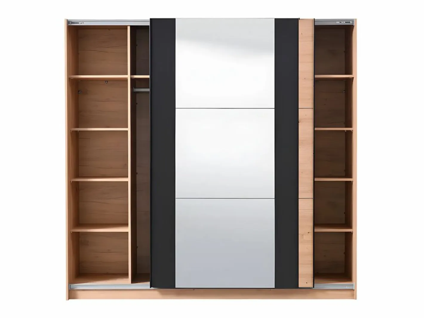 Vente-unique Armario|Armario con espejo 2 puertas correderas - Color: roble y negro - 217 cm. PHILADELPHIE