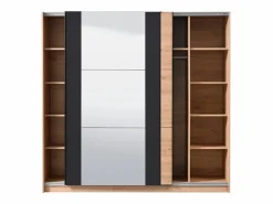 Vente-unique Armario|Armario con espejo 2 puertas correderas - Color: roble y negro - 217 cm. PHILADELPHIE
