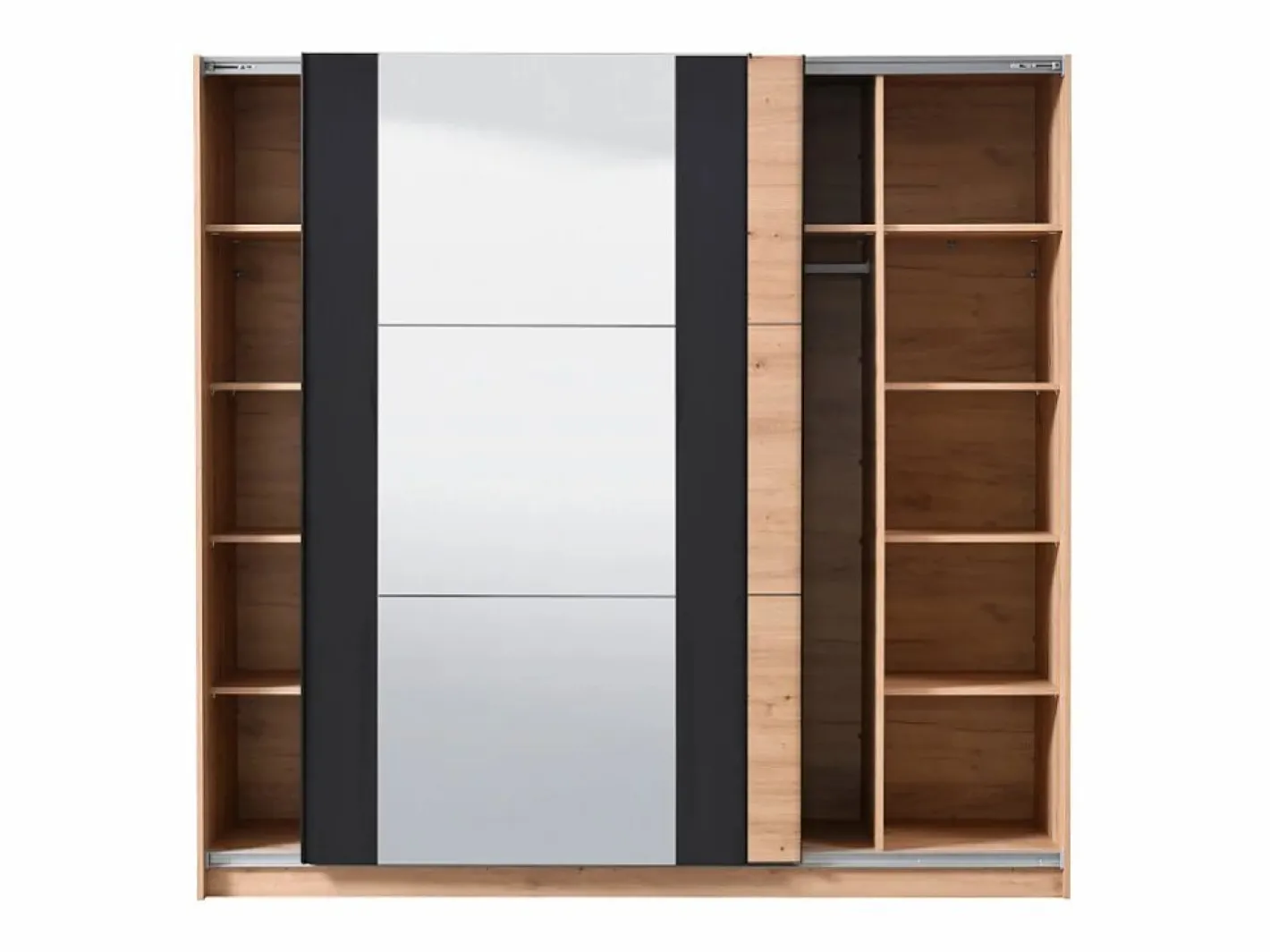 Vente-unique Armario|Armario con espejo 2 puertas correderas - Color: roble y negro - 217 cm. PHILADELPHIE