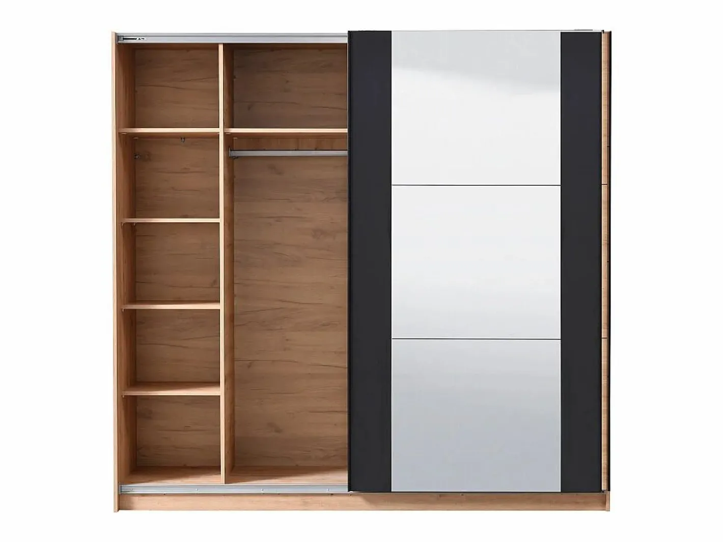 Vente-unique Armario|Armario con espejo 2 puertas correderas - Color: roble y negro - 217 cm. PHILADELPHIE