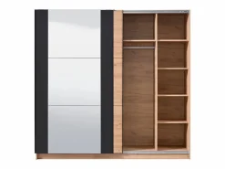 Vente-unique Armario|Armario con espejo 2 puertas correderas - Color: roble y negro - 217 cm. PHILADELPHIE