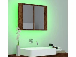 Armario con espejo LED madera roble ahumado 60x12x45 cm ES433600^ Clearance