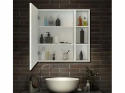 Mueble De Pared Para Baño|Armario con espejo para baño Armario principal 70 x 50 x 13 cm,Armario auxiliar 70 x 20 x 13 cm Con 3 estantes,acabado espejo de alta definición