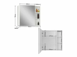 Mueble De Pared Para Baño|Armario con espejo para baño Armario principal 70 x 50 x 13 cm,Armario auxiliar 70 x 20 x 13 cm Con 3 estantes,acabado espejo de alta definición