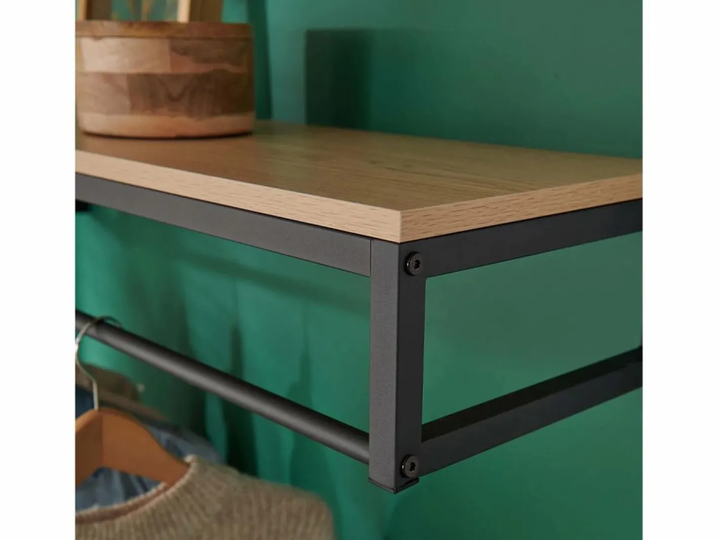Mueble Perchero|Armario con estante de pared de madera y metal GRIF