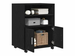 Armario con ruedas de roble con estante 60 x 48 x 81 cm Negro