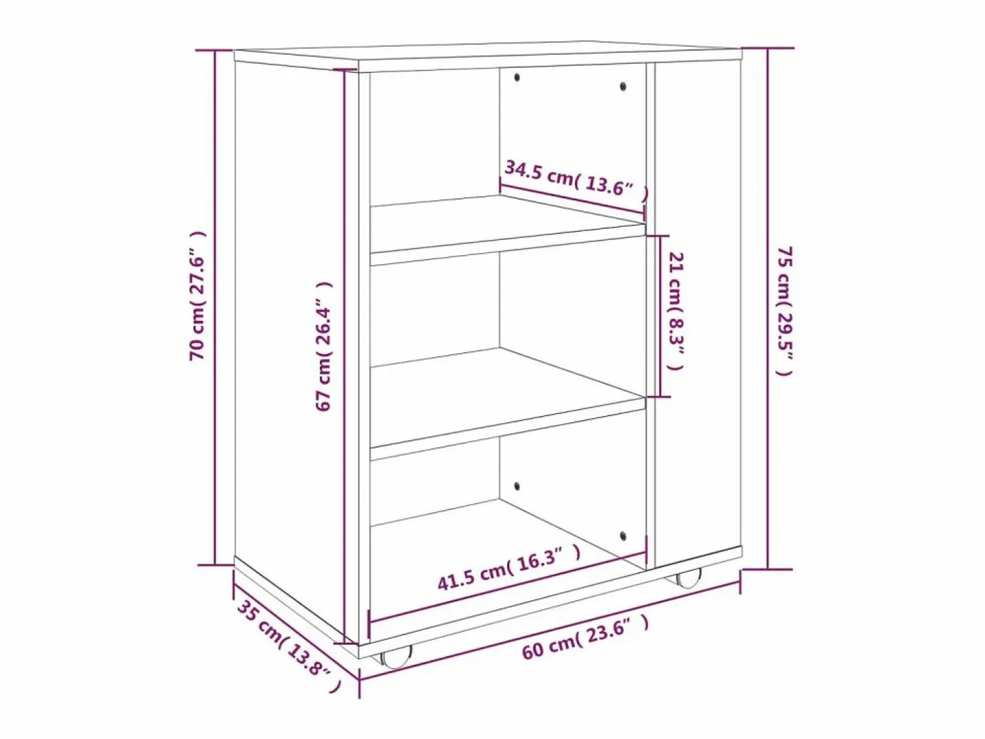 vidaxl Armario con ruedas madera contrachapada Sonoma 60x35x75 cm Gris Discount